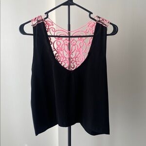 Black Sleeveless Top with Pink Lace Back